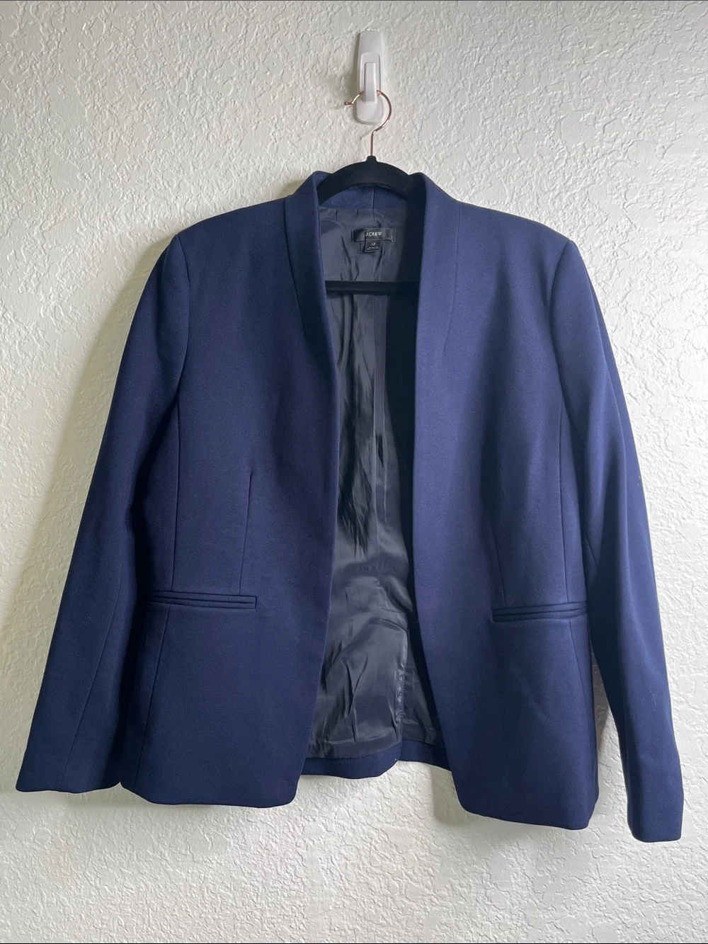 J. Crew Going Out Navy Blue Stretch Twill Slim Cut Open Front Blazer Jacket 12